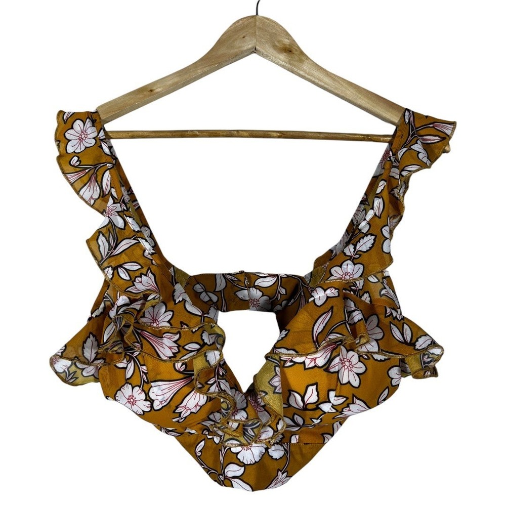 Nightwalker Floral Ruffle Crop Top Mustard Yellow Boho Cottagecore Size S